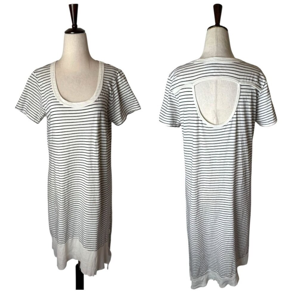 Left of Center Dress Women Medium Ivory Black Resort Lounge Striped Asymmetrical